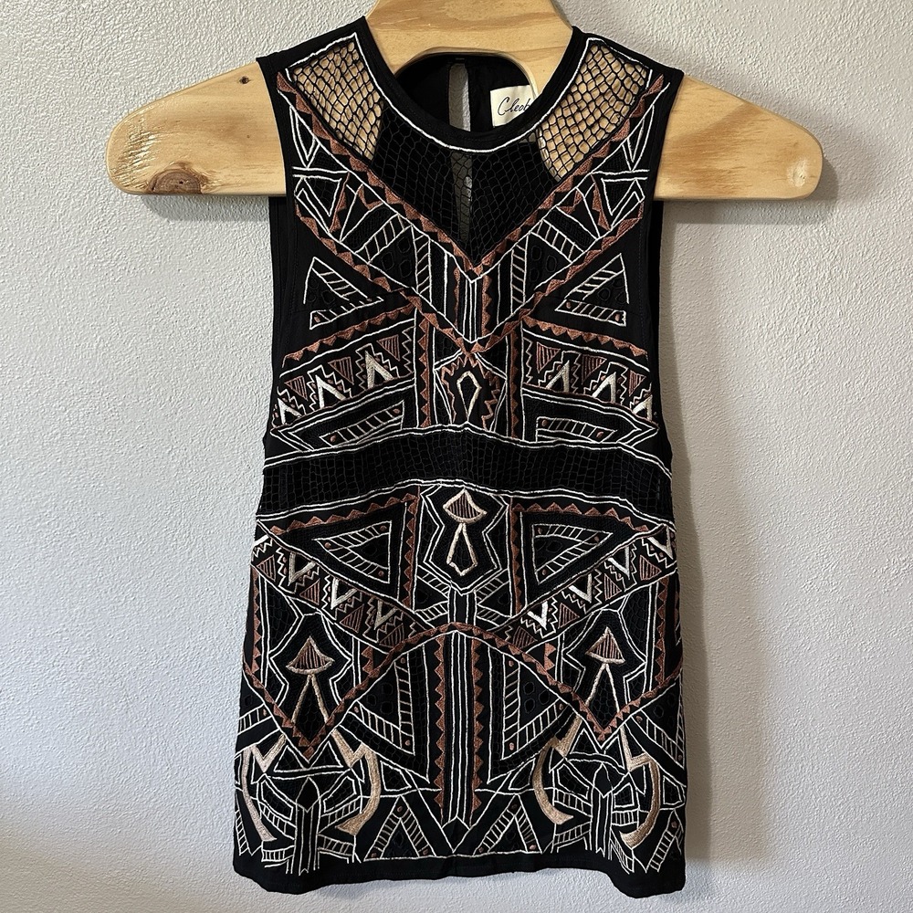 Cleobella Laurie Shift Short Mini Dress Size Small Black Embroidered Crochet